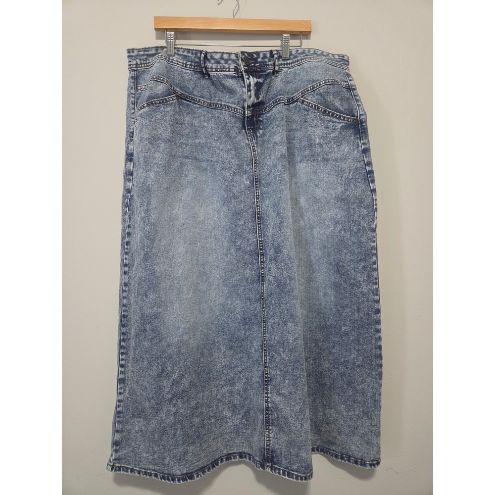 Catos Denim Acid Wash Midi Skirt Blue Plus Size 22W Stretch